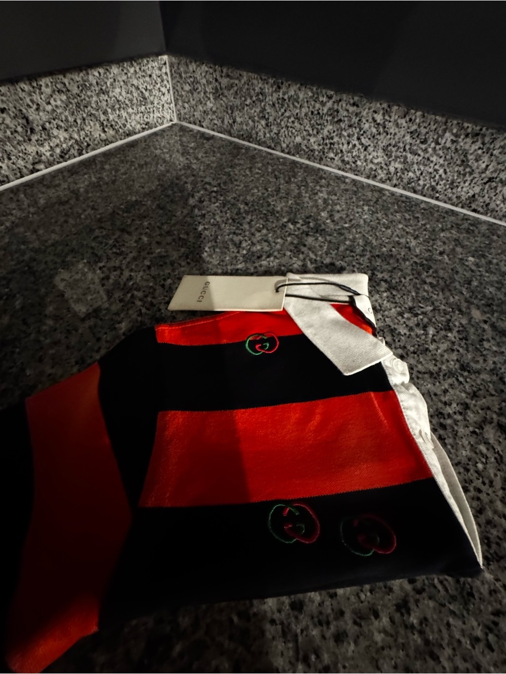 Gucci Red and Black Striped Polo